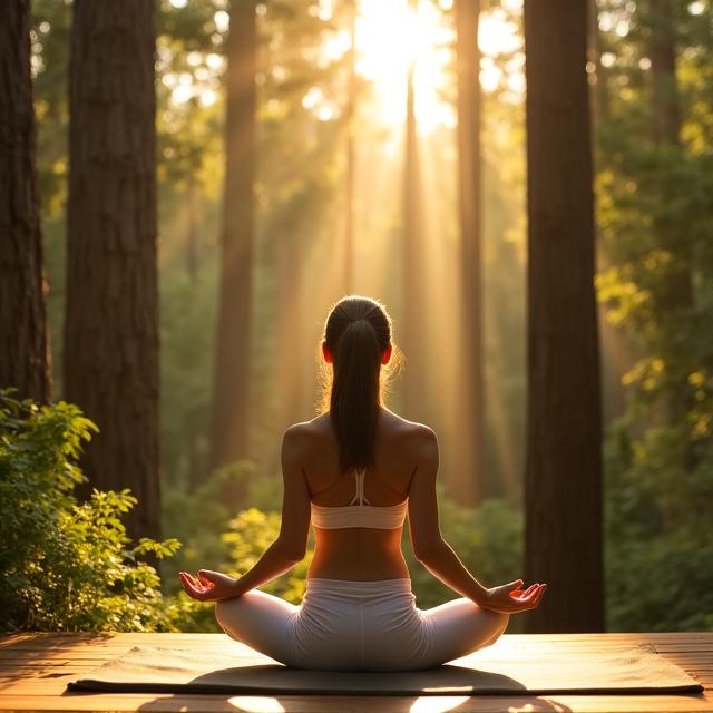 Sessione di yoga all'aperto nella foresta