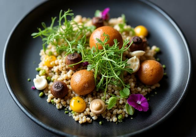 Piatto gourmet con ingredienti del sottobosco